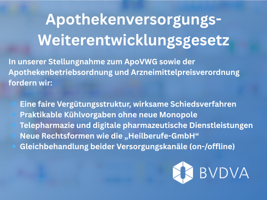 BVDVA fordert Weiterentwicklung der Apothekenversorgung
